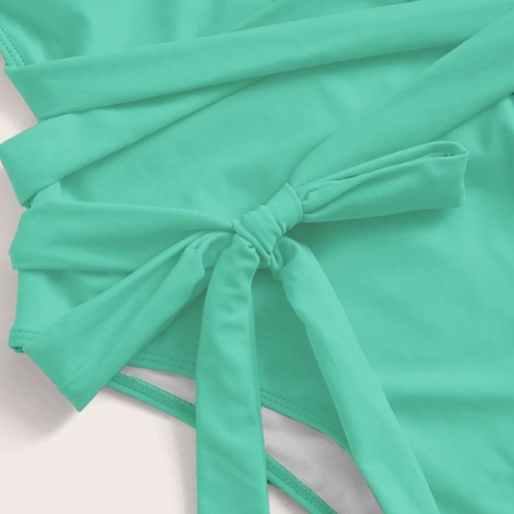 Mint Green Lined Deep V Criss Cross One Piece Swimsuit New - Picture 5 of 16